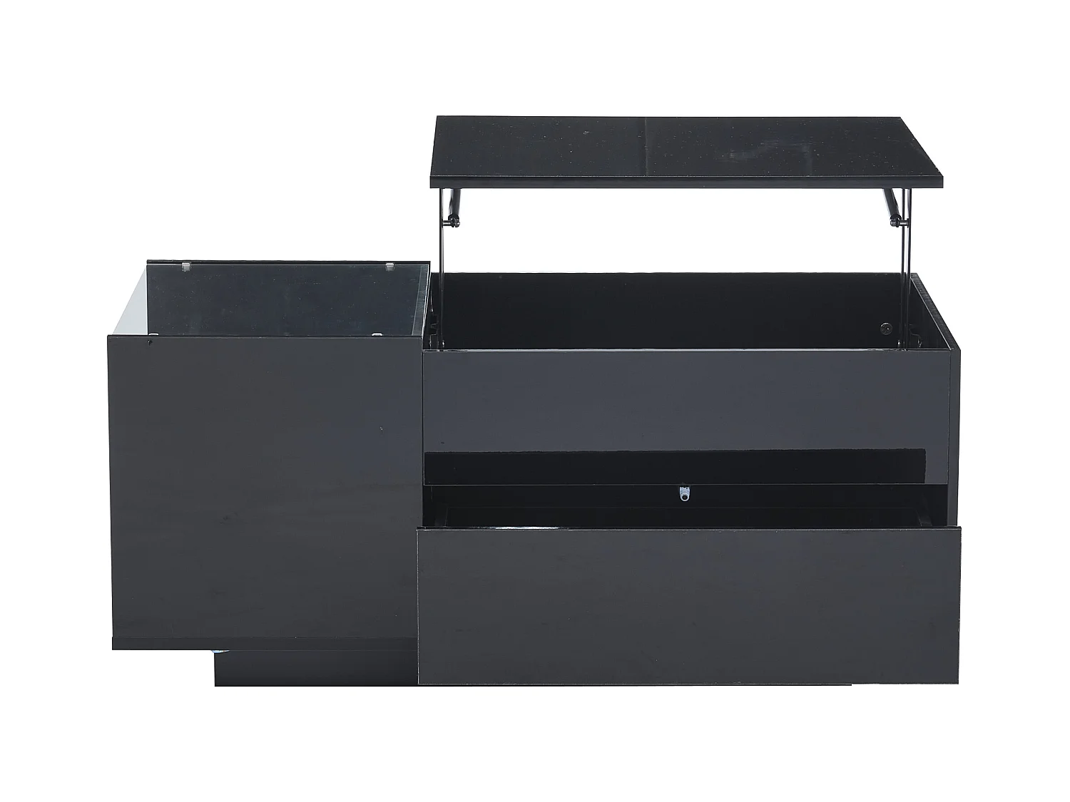 Mesa de centro preta com tampo regulável em altura - Mesa de centro com iluminação LED e 1 gaveta - Arrumação aberta