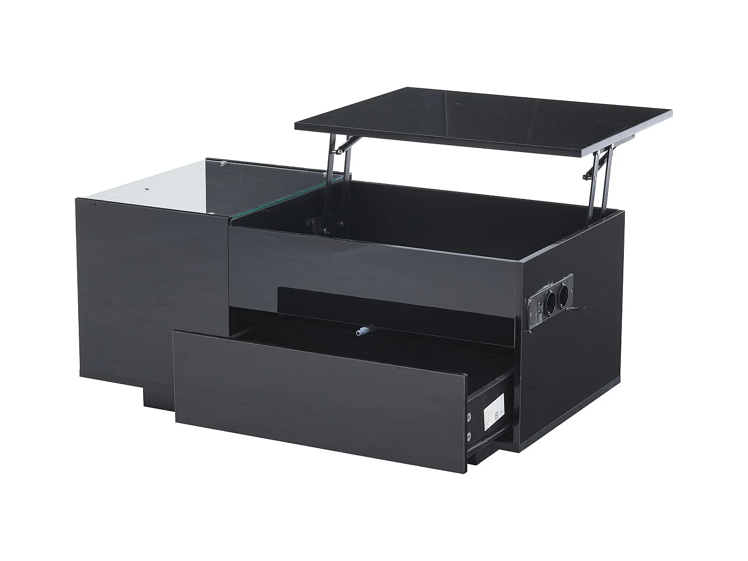 Mesa de centro preta com tampo regulável em altura - Mesa de centro com iluminação LED e 1 gaveta - Arrumação aberta