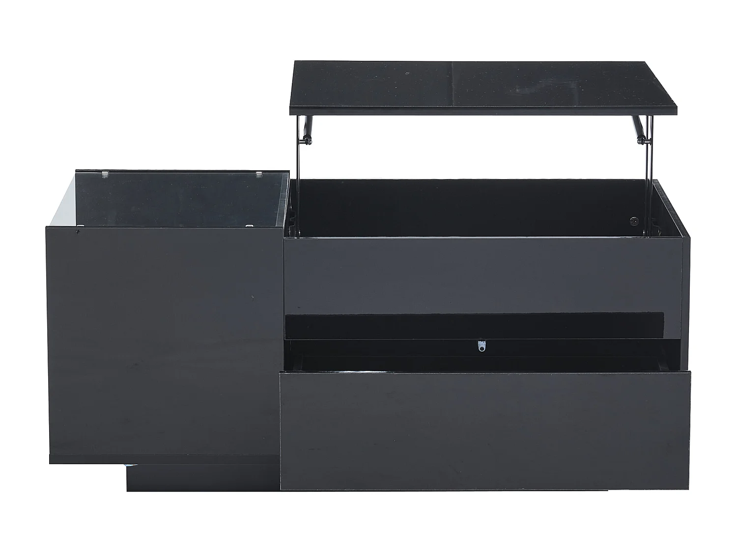 Table basse noir avec plateau réglable en hauteur – Table basse avec éclairage LED et 1 tiroir – rangement ouvert