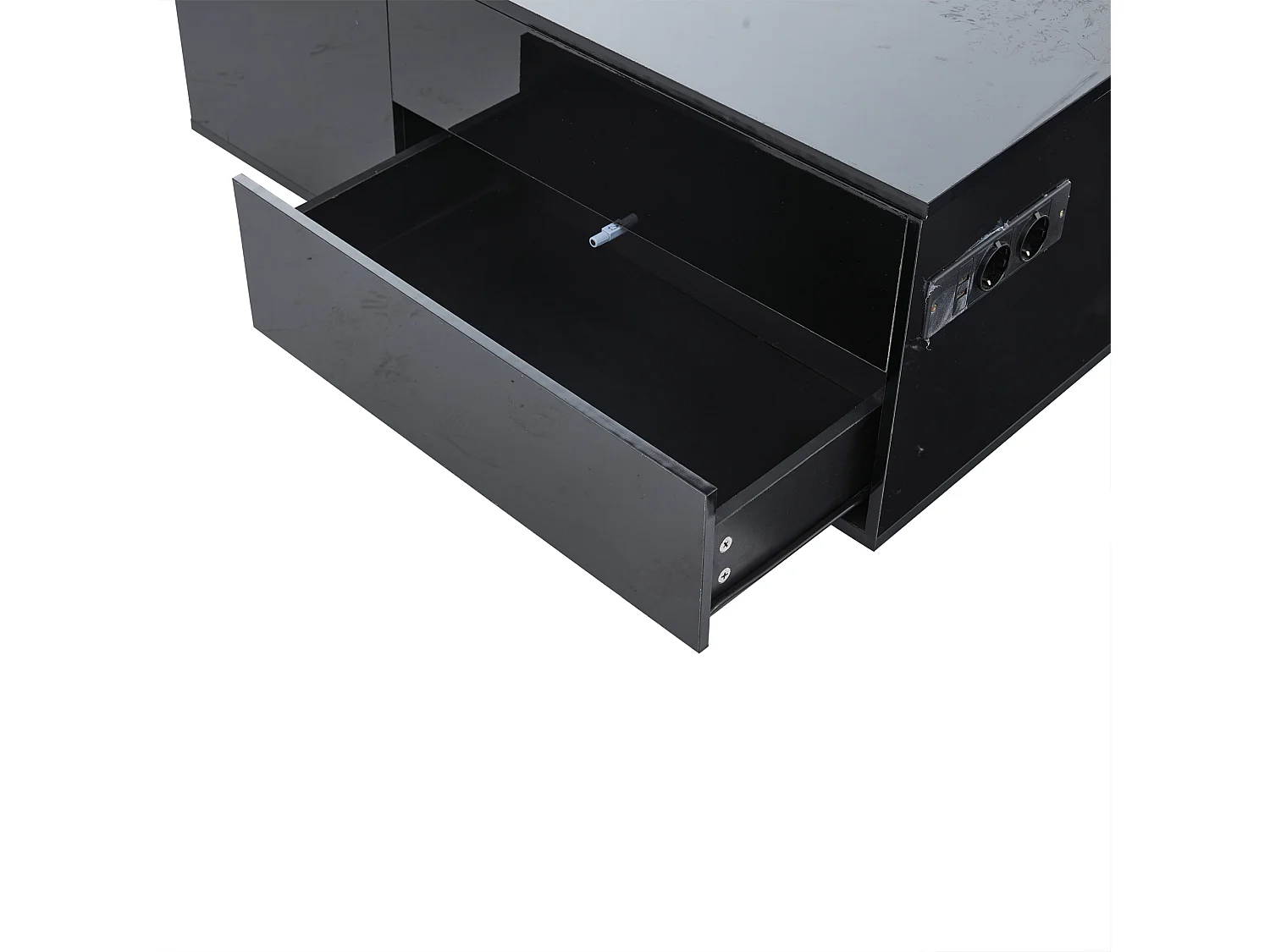 Table basse noir avec plateau réglable en hauteur – Table basse avec éclairage LED et 1 tiroir – rangement ouvert