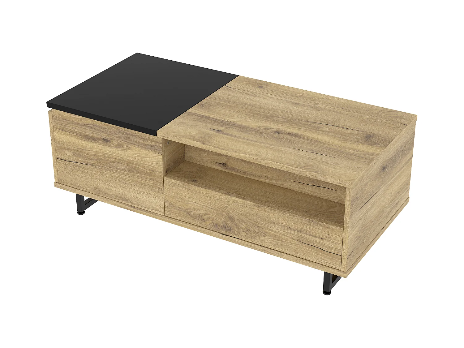 Mesa de centro com tampo elevatório - Mesa de centro com 1 porta e iluminação LED - tampo deslizante preto