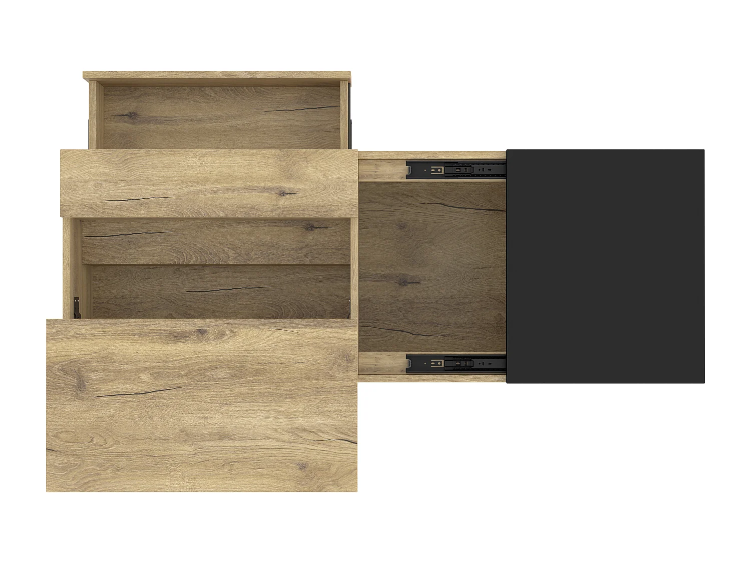 Table basse avec plateau relevable - Table basse avec 1 porte et éclairage LED - plateau noir coulissant