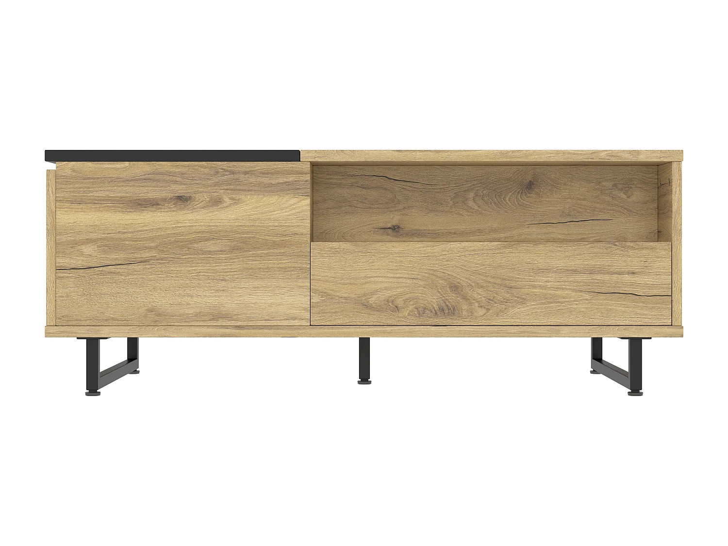 Table basse avec plateau relevable - Table basse avec 1 porte et éclairage LED - plateau noir coulissant