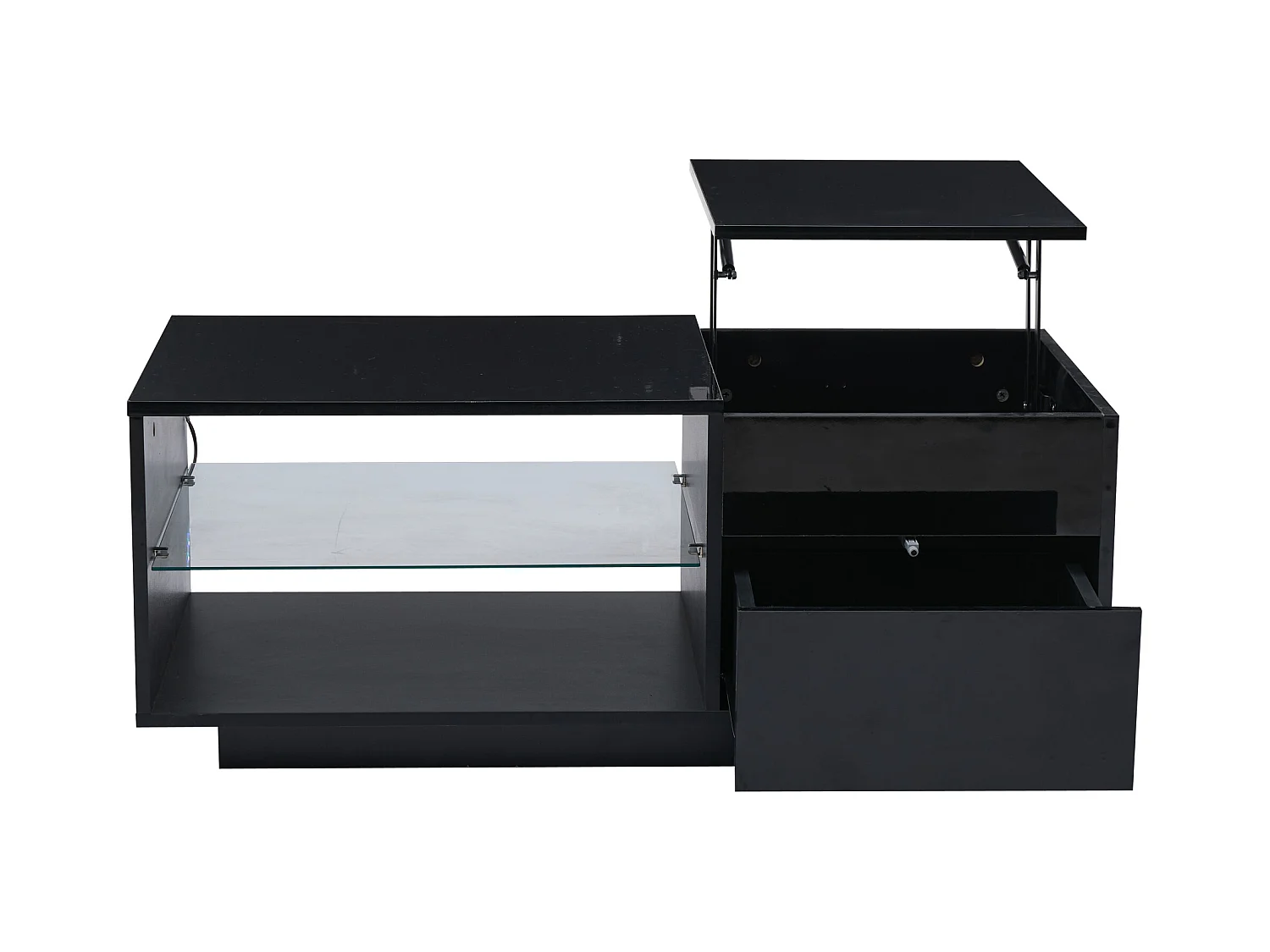 Stolik kawowy z regulowanym blatem - Stolik kawowy z 1 szufladą i 2 otwartymi schowkami - Czarny