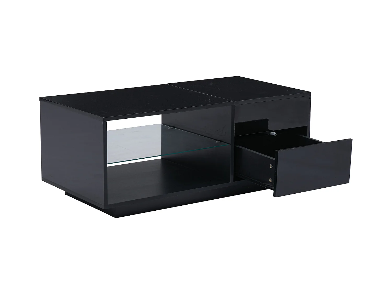 Stolik kawowy z regulowanym blatem - Stolik kawowy z 1 szufladą i 2 otwartymi schowkami - Czarny
