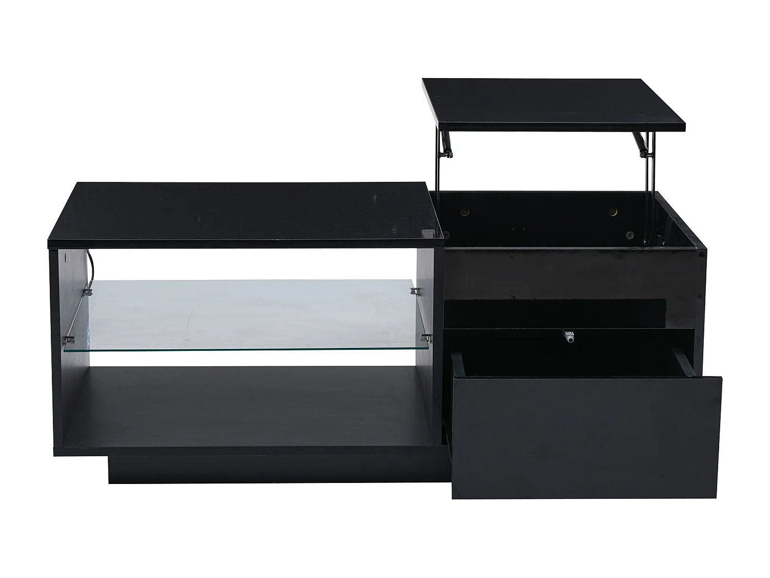 Table basse avec plateau réglable en hauteur - Table basse avec 1 tiroir et 2 rangements ouverts - noir