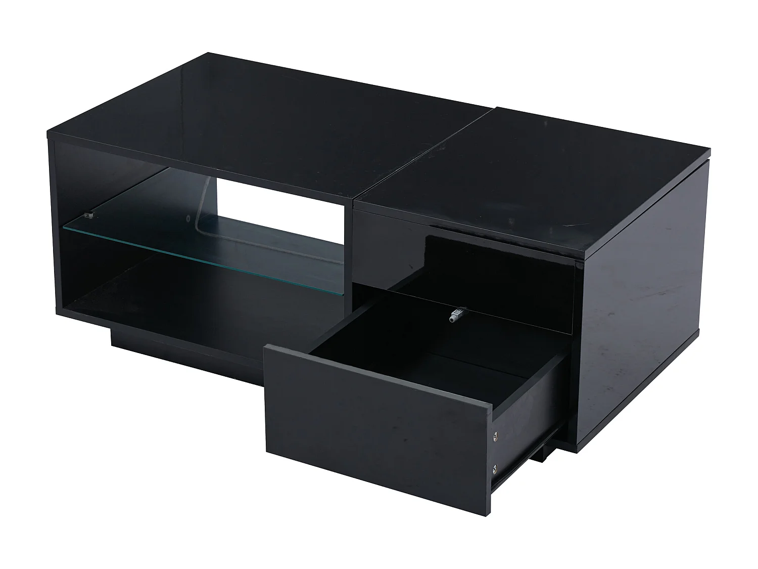 Table basse avec plateau réglable en hauteur - Table basse avec 1 tiroir et 2 rangements ouverts - noir