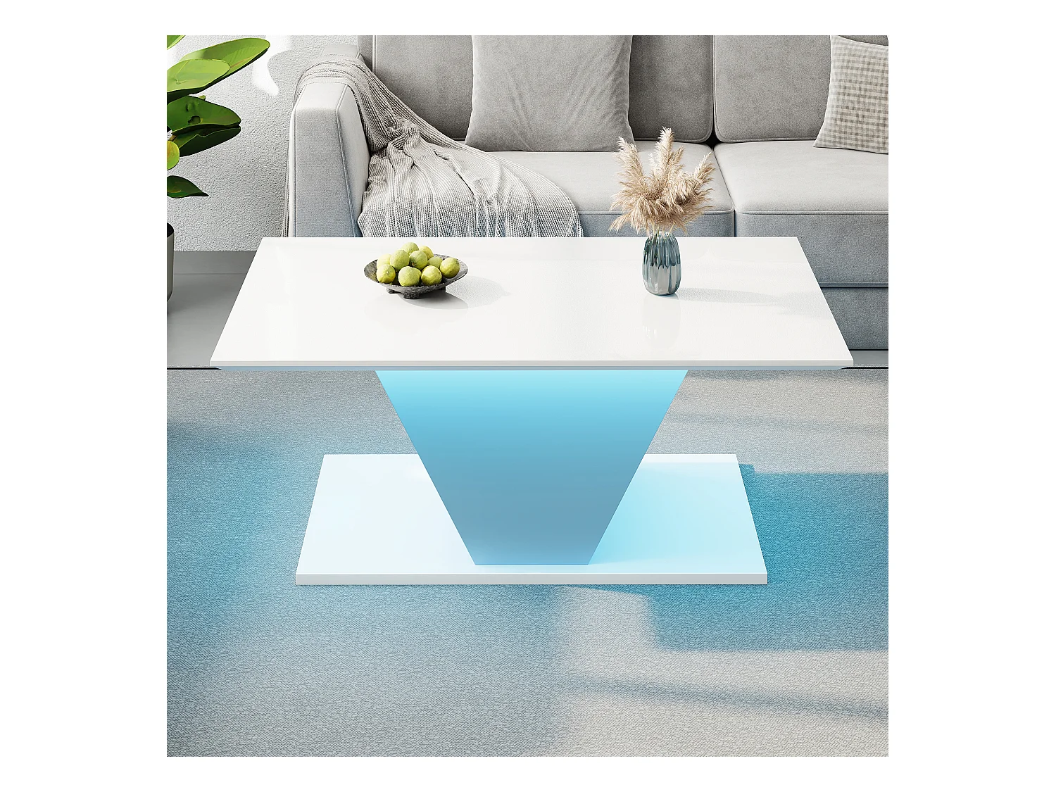 Biały stolik kawowy - Stolik kawowy z oświetleniem LED i kształtem litery V - do salonu