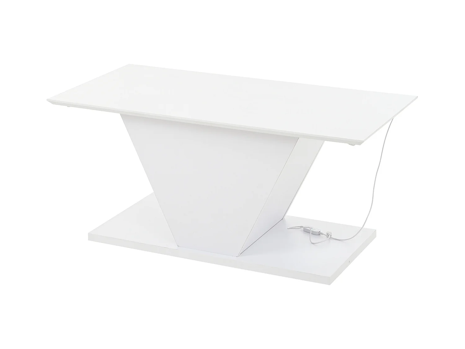 Biały stolik kawowy - Stolik kawowy z oświetleniem LED i kształtem litery V - do salonu