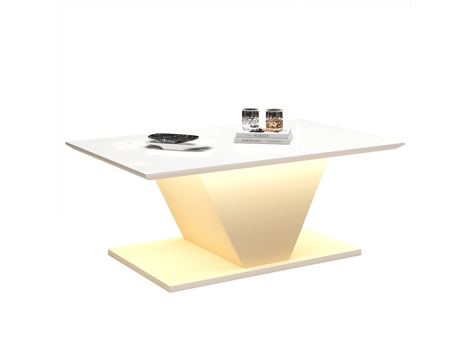 Table basse blanc - Table basse avec éclairage LED et design en V - pour le salon