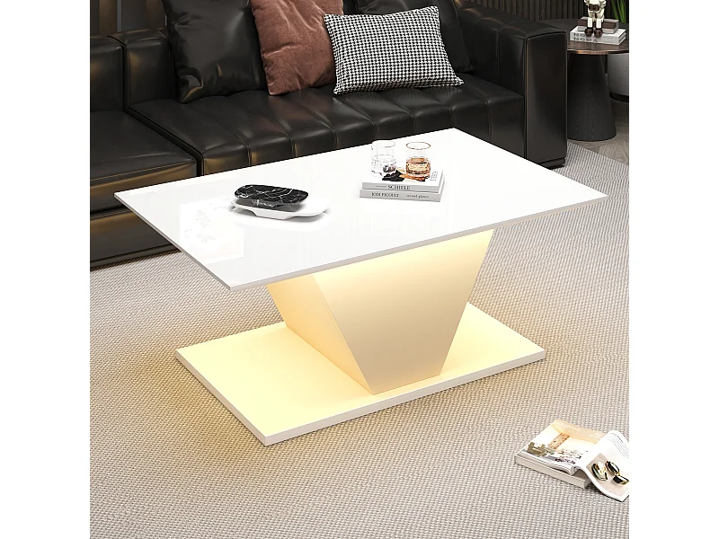 Mesa de centro branca - Mesa de centro com iluminação LED e design em V - para sala de estar