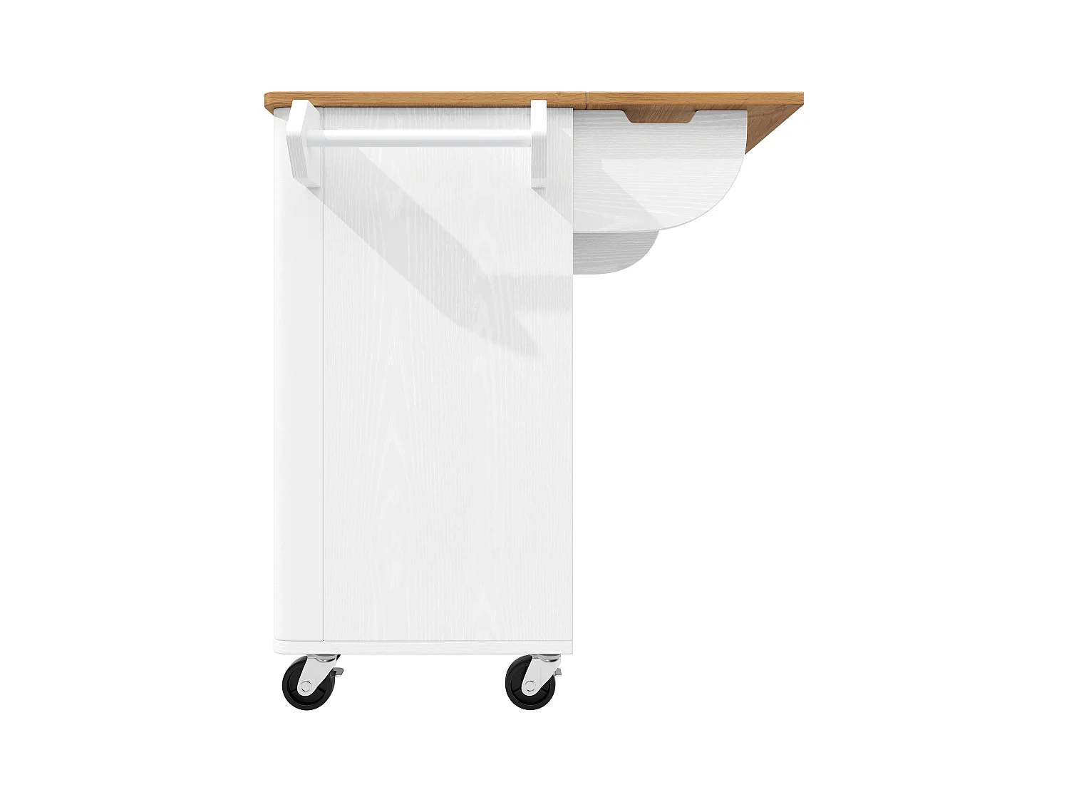 Carrinho de cozinha branco com tampo dobrável - Ilha de cozinha central com 3 portas e toalheiro - prateleiras ajustáveis