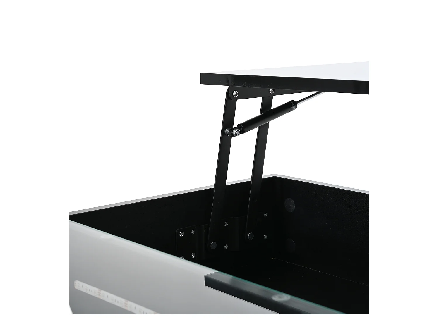 Czarny stolik kawowy z oświetleniem LED - Stolik kawowy z 2 szufladami i podnoszonym blatem - otwarta przestrzeń do przechowywania