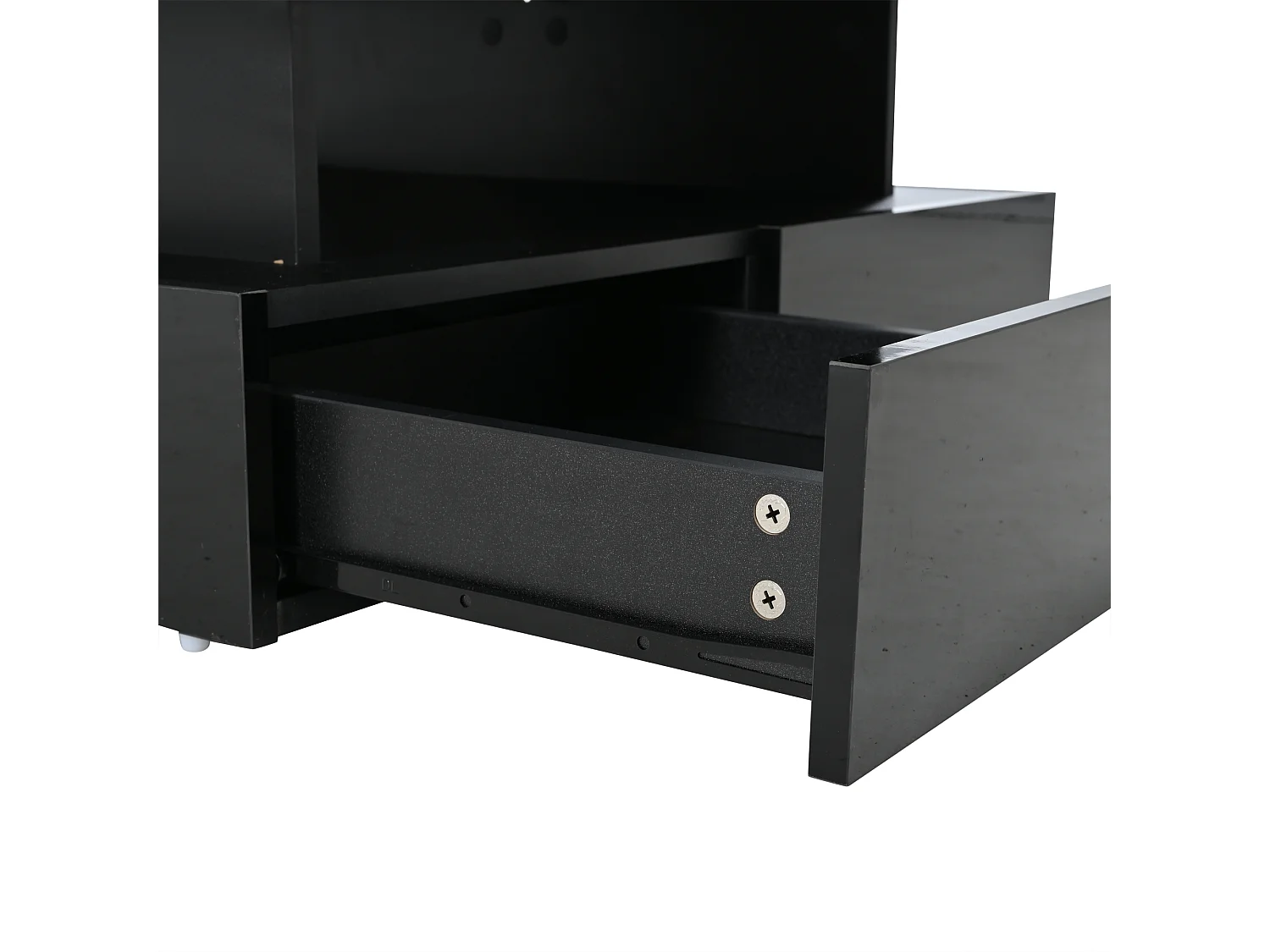 Table basse noir avec éclairage LED - Table basse avec 2 tiroirs et plateau relevable - rangement ouvert