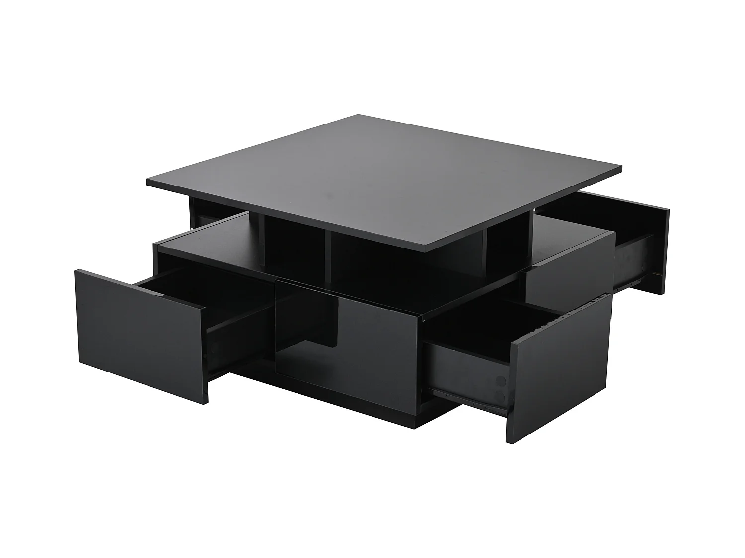 Mesa de centro quadrada preta - Mesa de centro com iluminação LED e 4 gavetas - Arrumação aberta