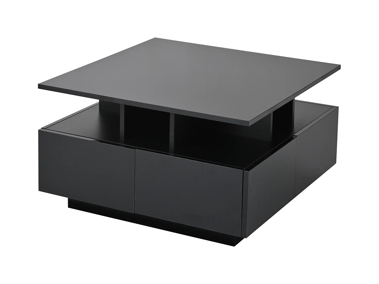 Mesa de centro quadrada preta - Mesa de centro com iluminação LED e 4 gavetas - Arrumação aberta