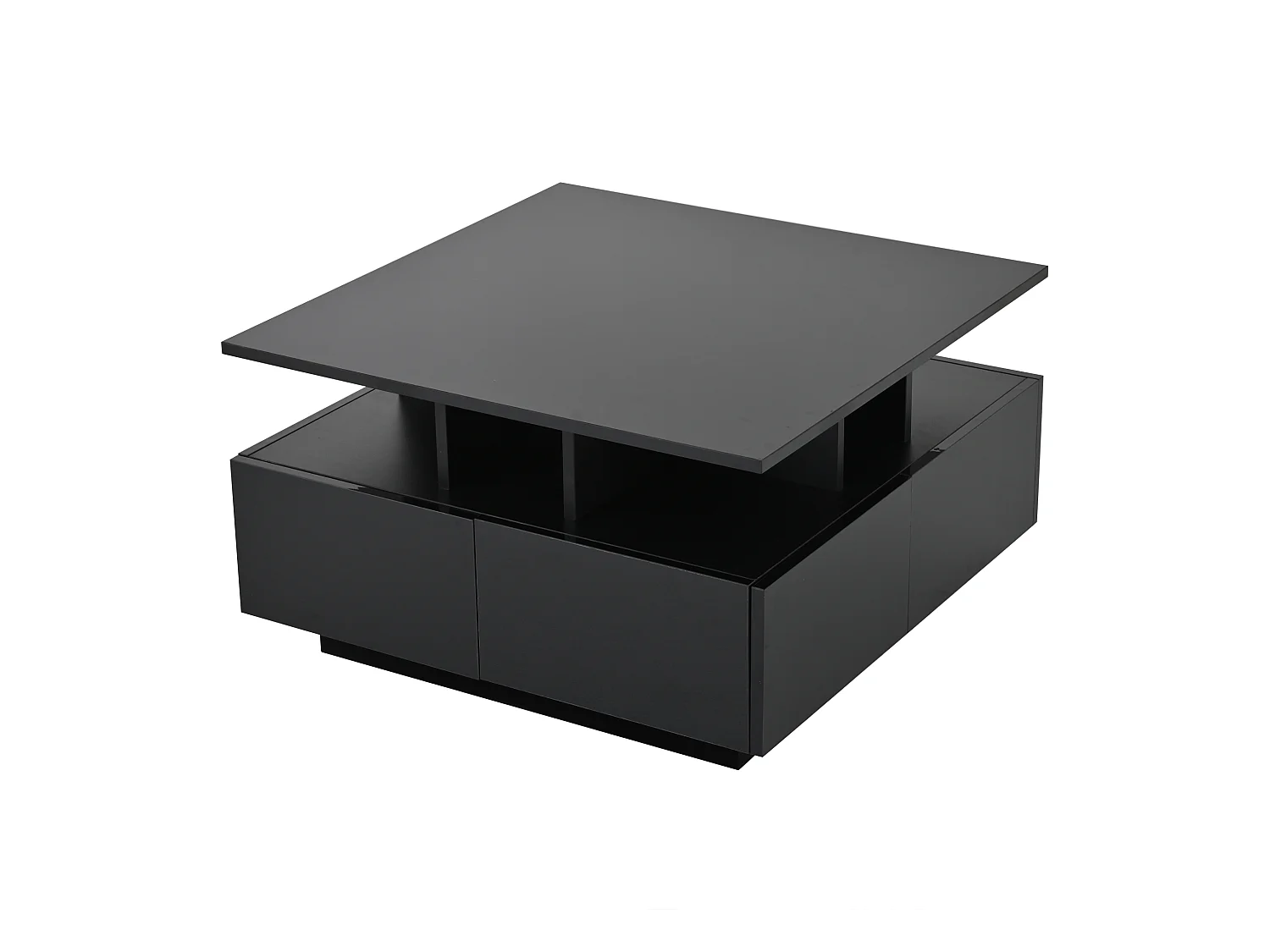 Mesa de centro quadrada preta - Mesa de centro com iluminação LED e 4 gavetas - Arrumação aberta