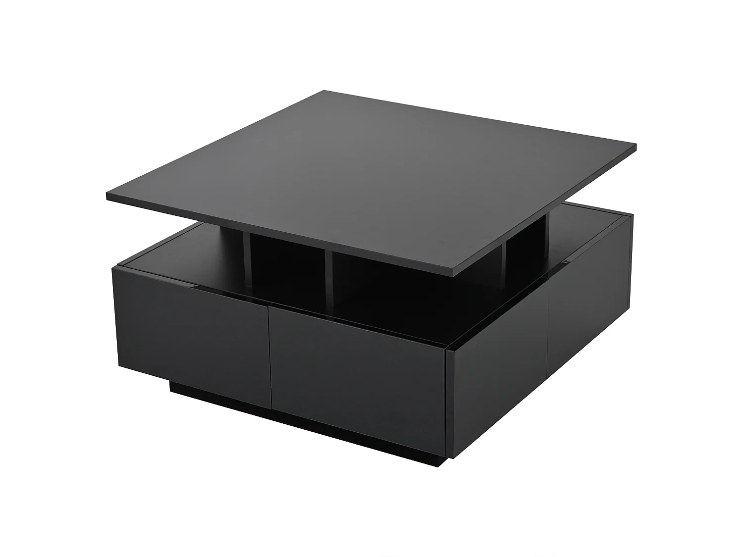 Table basse carrée noir - Table basse avec éclairage LED et 4 tiroirs - rangement ouvert