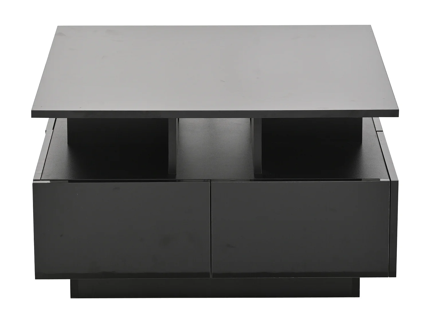 Table basse carrée noir - Table basse avec éclairage LED et 4 tiroirs - rangement ouvert