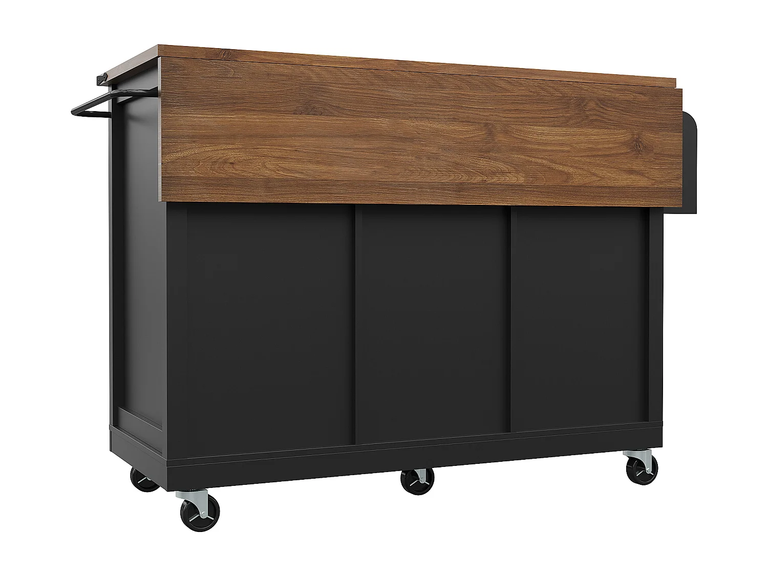 Kücheninsel mit Klappdeckel - Küchenwagen mit 2 Schiebetüren und 3 Schubladen - Handtuchhalter und Gewürzregal - schwarz