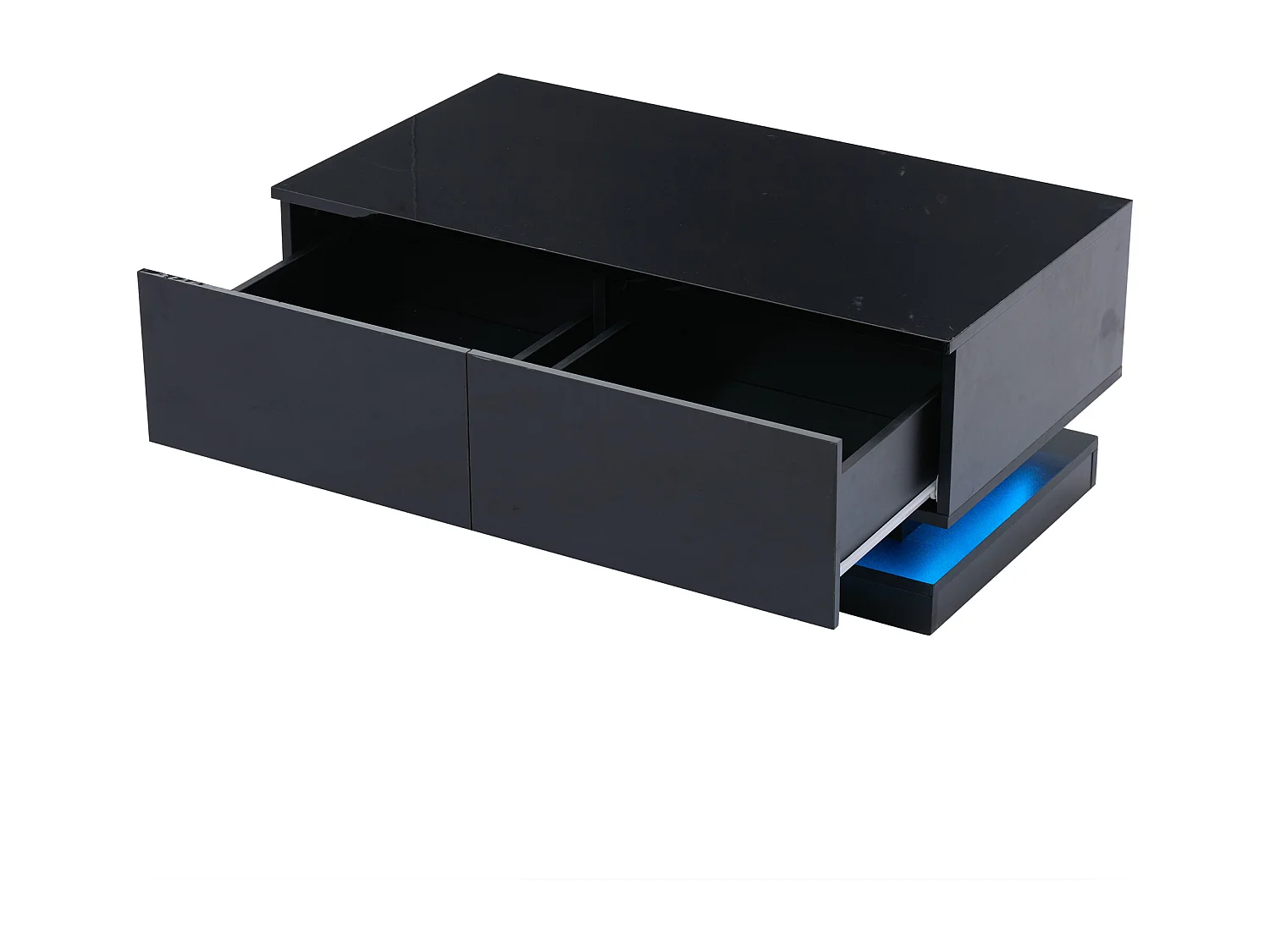 Zwarte rechthoekige salontafel - Salontafel met LED-verlichting en 2 lades - Glanzende afwerking