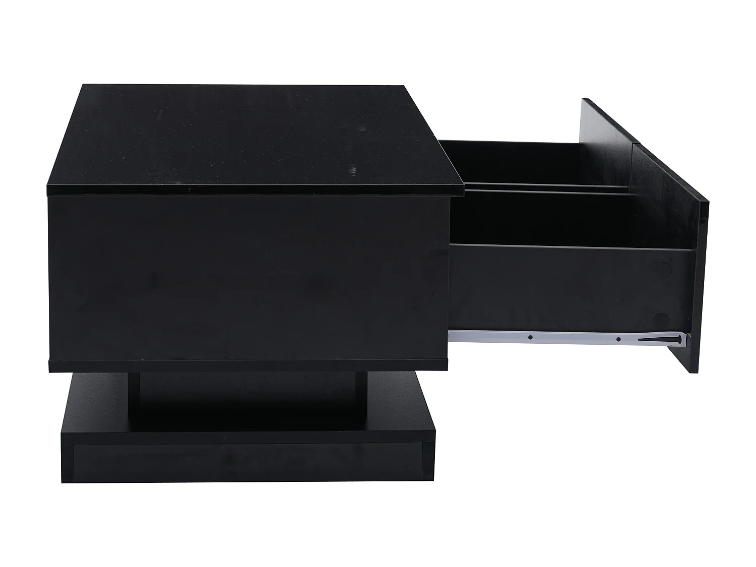 Zwarte rechthoekige salontafel - Salontafel met LED-verlichting en 2 lades - Glanzende afwerking