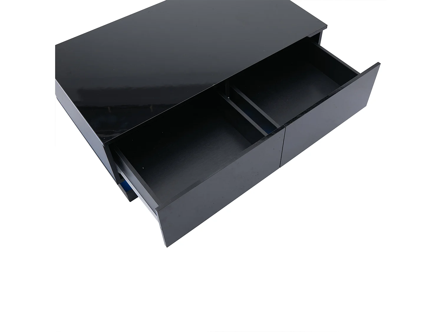 Zwarte rechthoekige salontafel - Salontafel met LED-verlichting en 2 lades - Glanzende afwerking