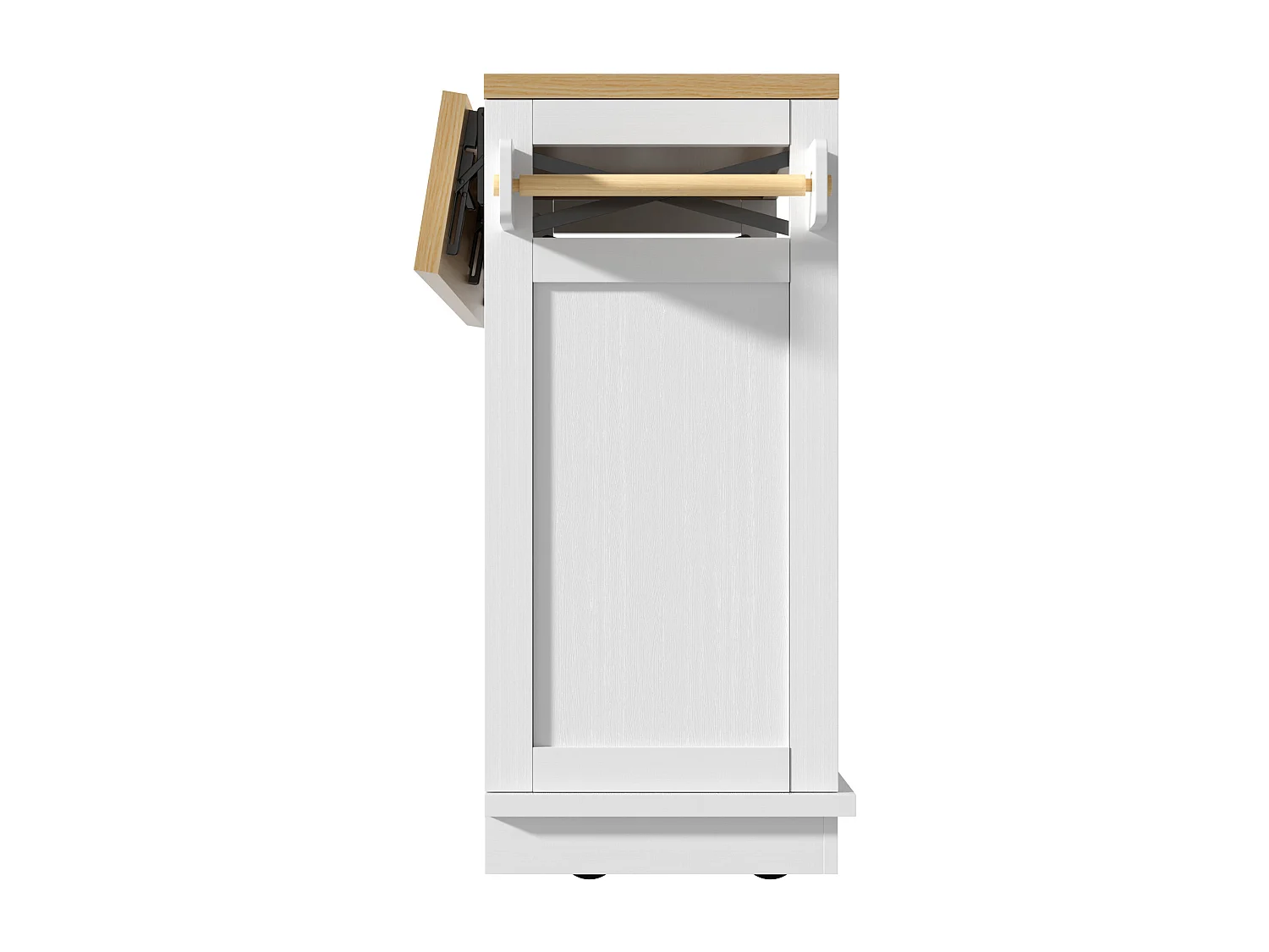 Îlot central de cuisine blanc à 3 portes et 3 tiroirs - Desserte de cuisine avec porte-serviettes et rangement ouvert - plateau pliable