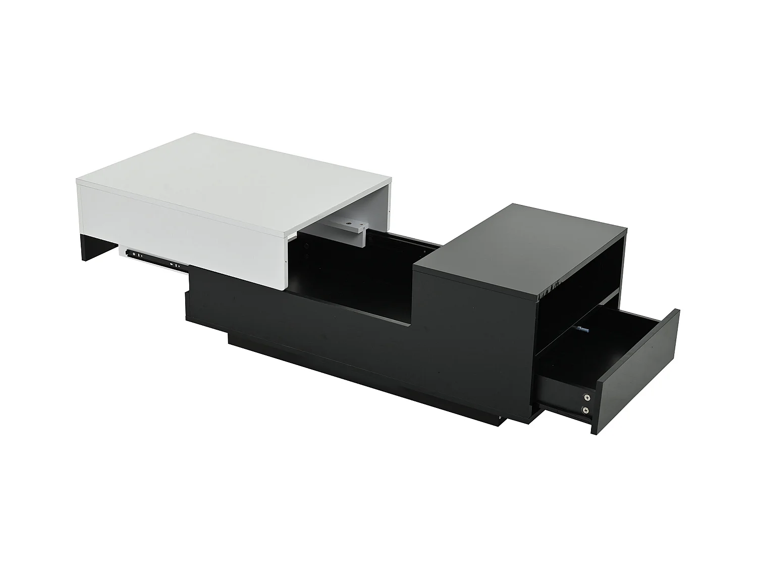 Table basse noir et blanc - Table basse avec plateau coulissant et 1 tiroir - compartiment de rangement dissimulé