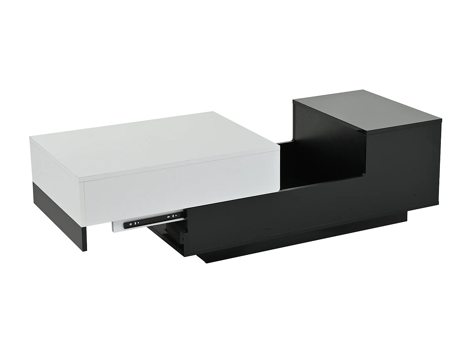 Mesa de centro preta e branca - Mesa de centro com tampo deslizante e 1 gaveta - compartimento de arrumação oculto