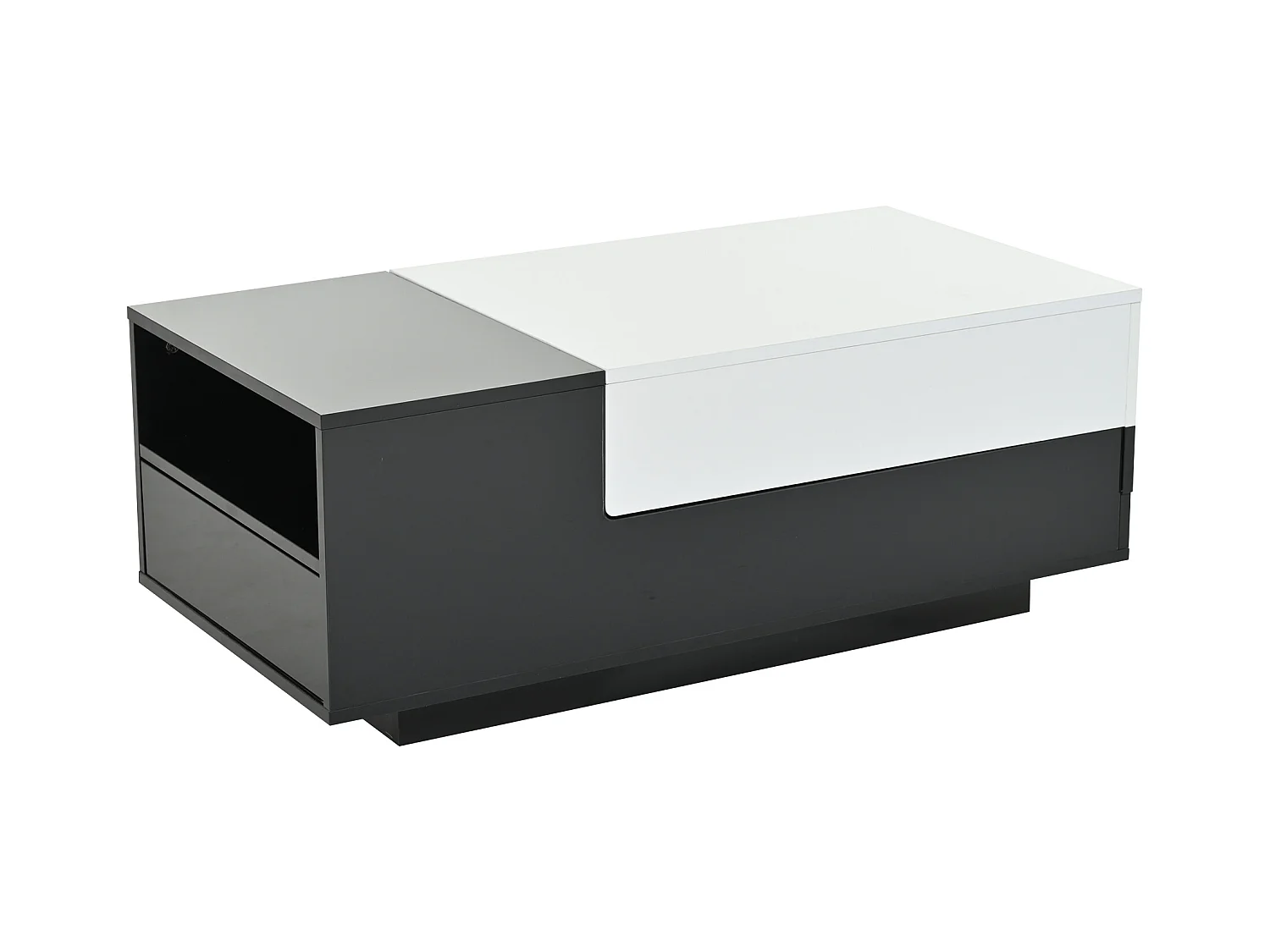 Mesa de centro preta e branca - Mesa de centro com tampo deslizante e 1 gaveta - compartimento de arrumação oculto