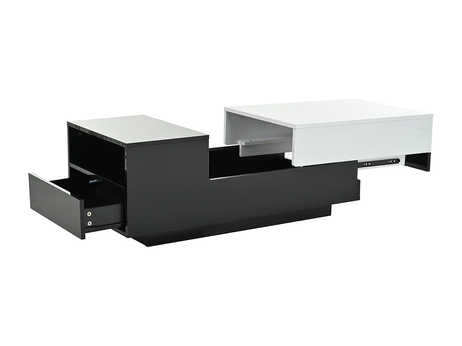 Table basse noir et blanc - Table basse avec plateau coulissant et 1 tiroir - compartiment de rangement dissimulé