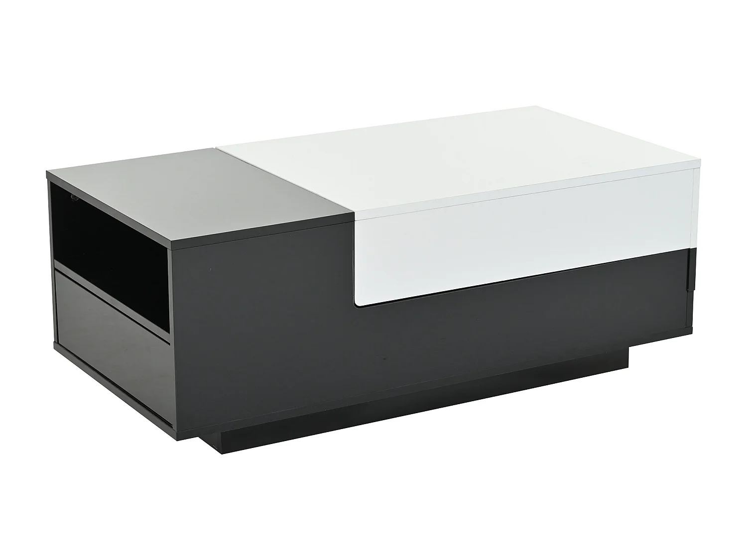 Table basse noir et blanc - Table basse avec plateau coulissant et 1 tiroir - compartiment de rangement dissimulé