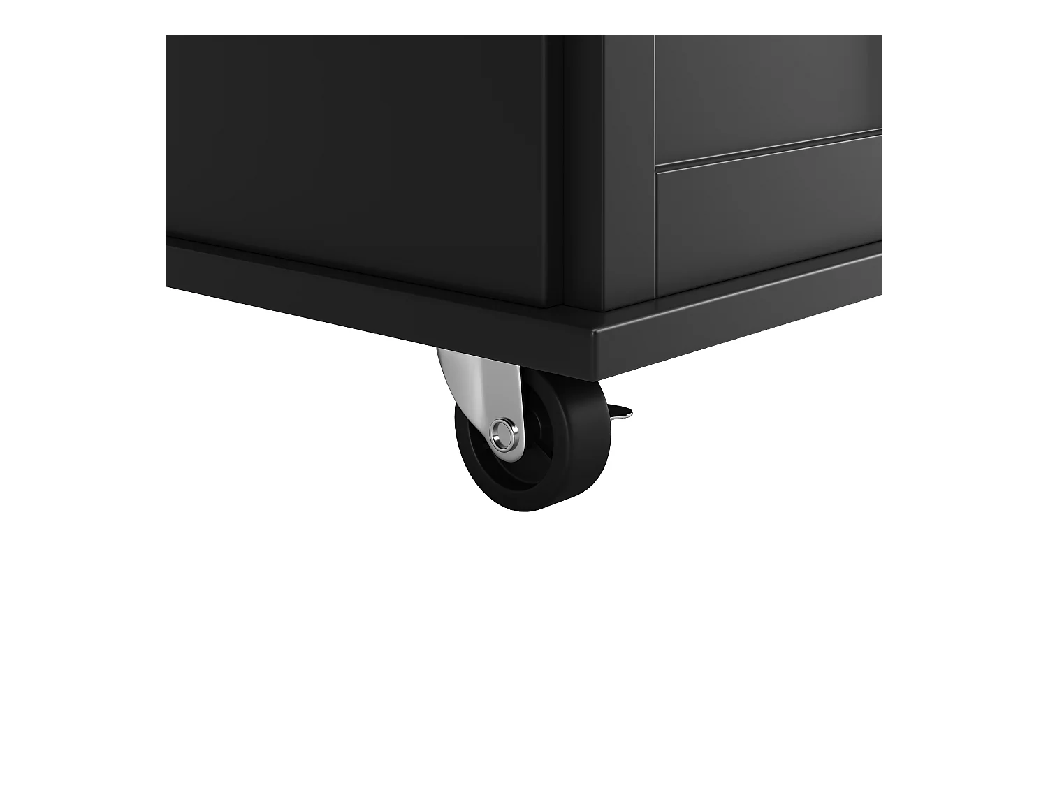 Carrinho de cozinha móvel preto - Ilha de cozinha central com 2 gavetas e 4 portas - porta-temperos e toalheiro