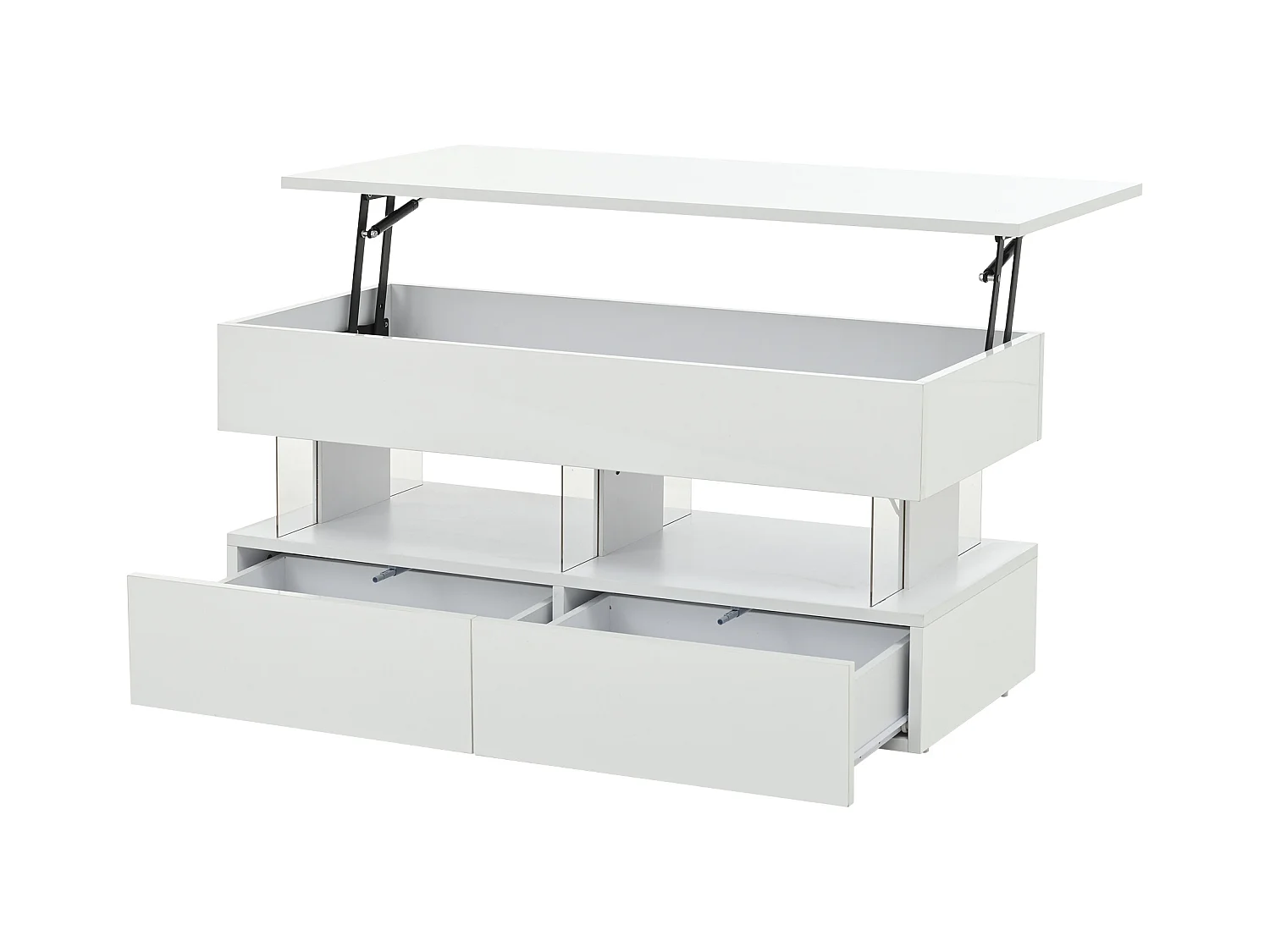 Table basse blanc avec éclairage LED - Table basse avec plateau réglable en hauteur et 2 tiroirs - rangement dissimulé