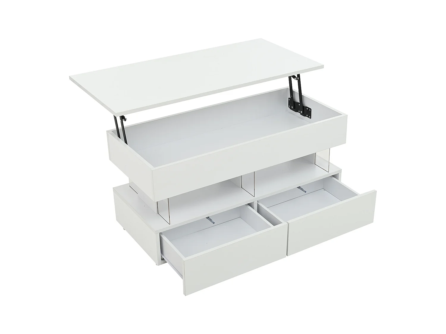 Table basse blanc avec éclairage LED - Table basse avec plateau réglable en hauteur et 2 tiroirs - rangement dissimulé