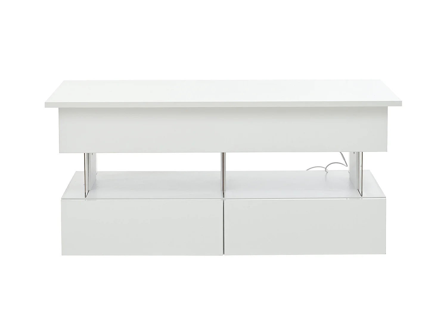 Table basse blanc avec éclairage LED - Table basse avec plateau réglable en hauteur et 2 tiroirs - rangement dissimulé