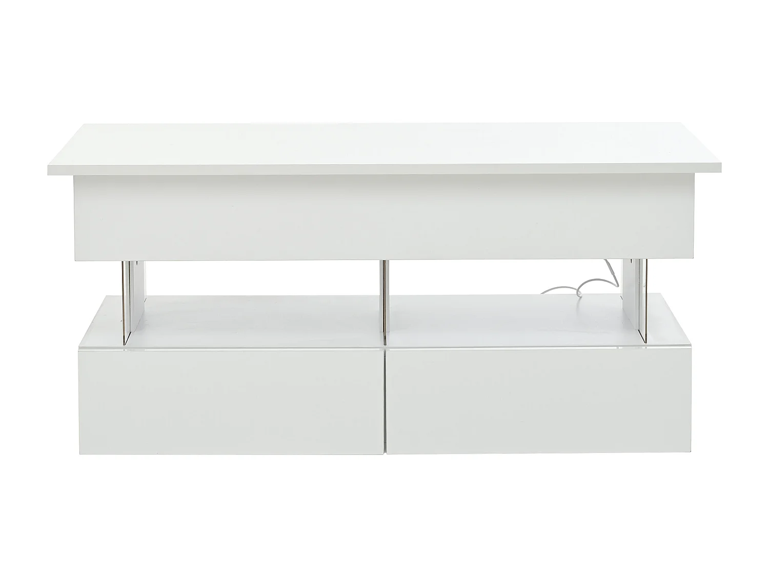 Weißer Couchtisch mit LED-Beleuchtung – Couchtisch mit höhenverstellbarer Platte und 2 Schubladen – versteckter stauraum