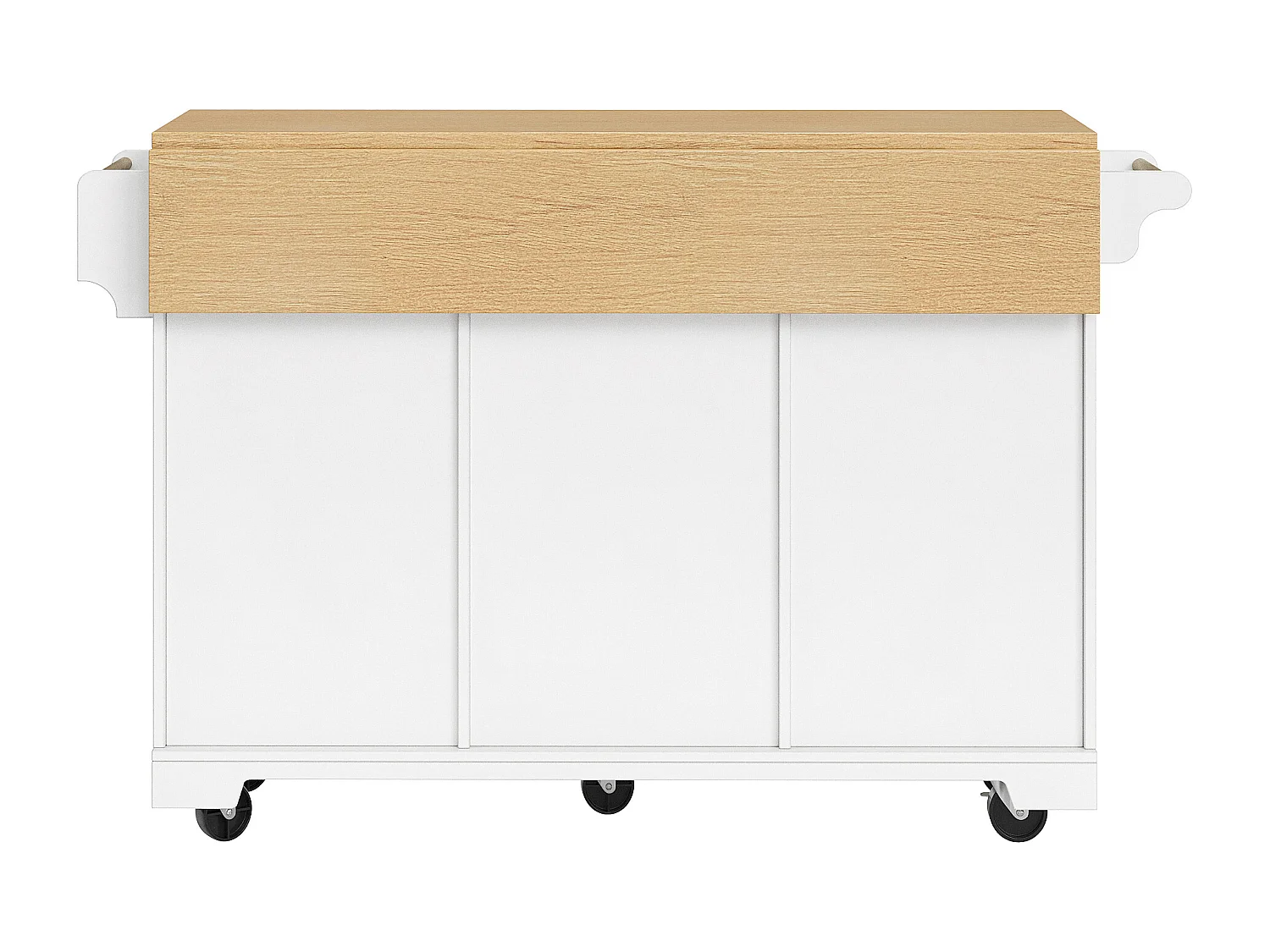 Witte keukentrolley met opklapbaar blad - Middeneiland met 2 deuren en 3 lades - Handdoekrek en kruidenrek