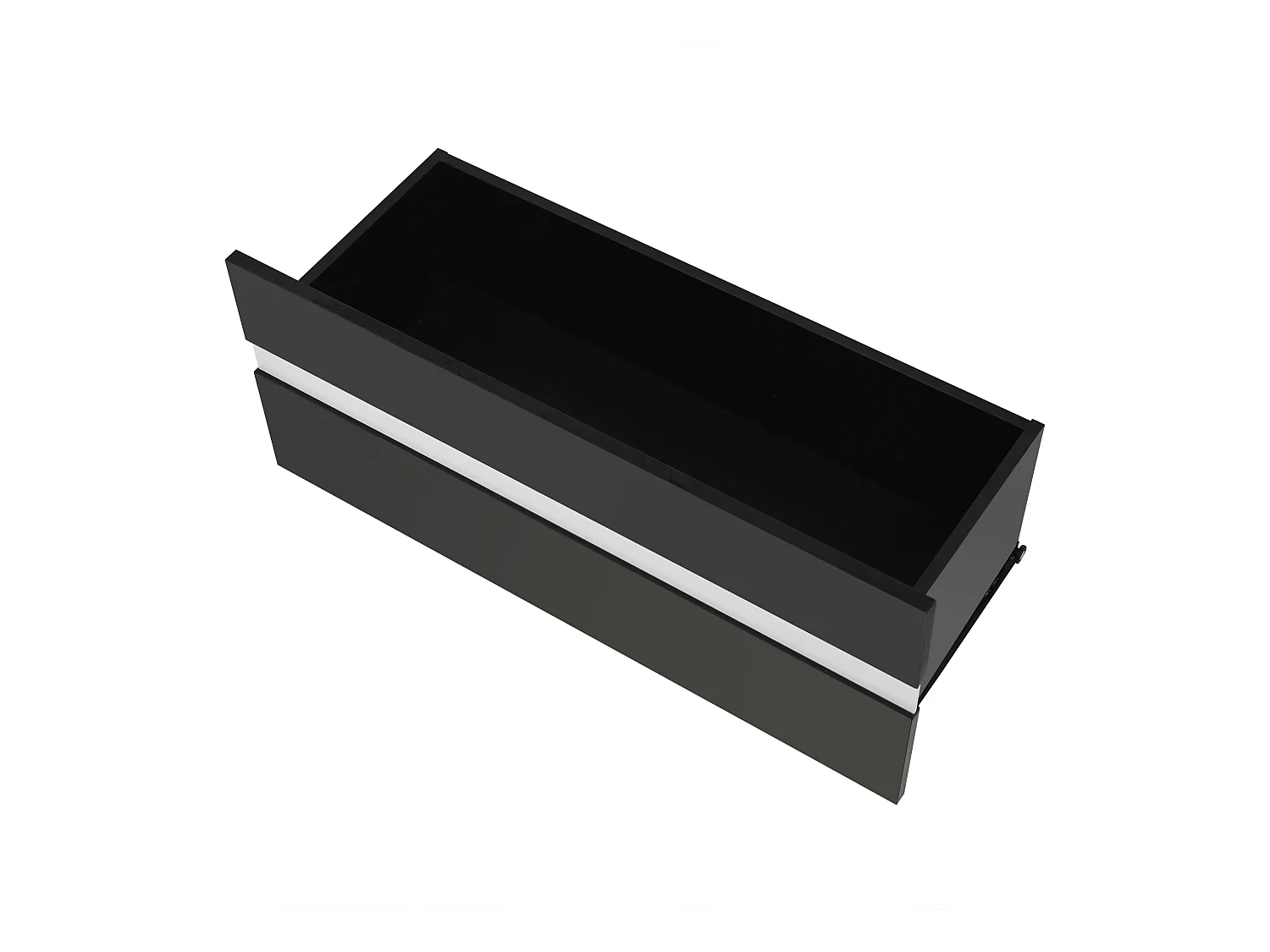 Mesa de centro quadrada preta - Mesa de centro com iluminação LED e 2 gavetas - Borda branca às riscas