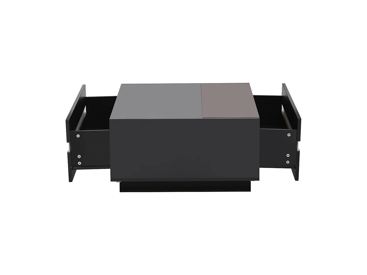 Mesa de centro quadrada preta - Mesa de centro com iluminação LED e 2 gavetas - Borda branca às riscas