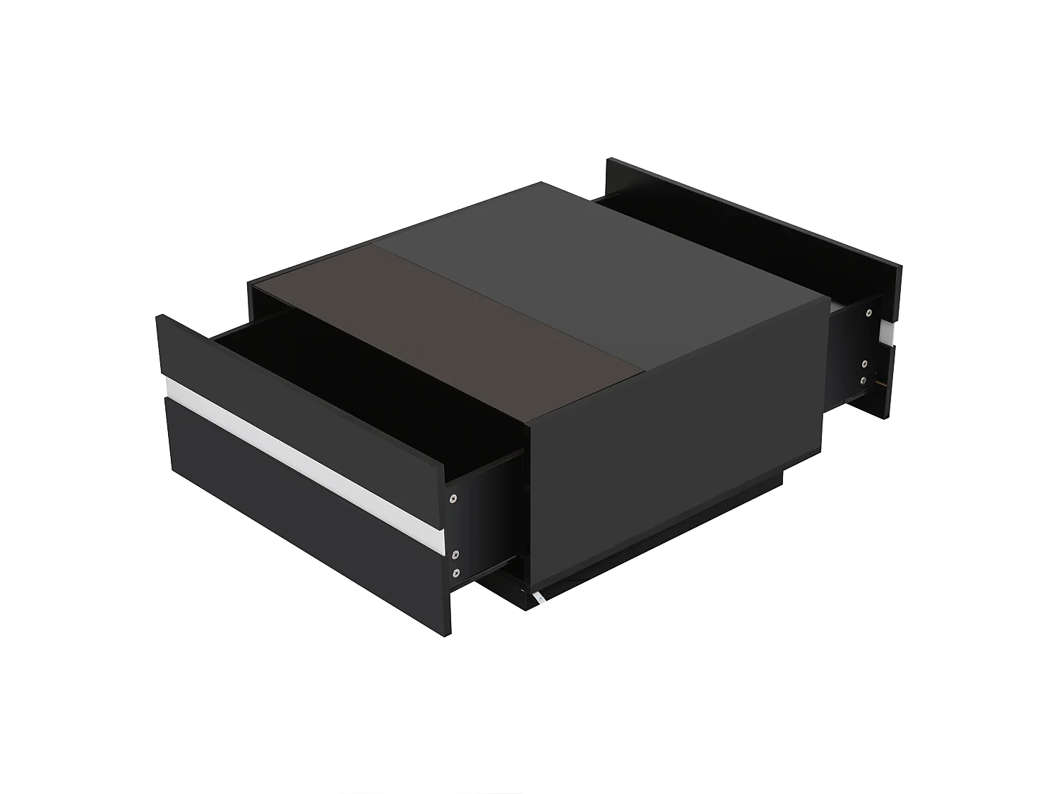 Table basse carrée noir - Table basse avec éclairage LED et 2 tiroirs - bordure rayée blanc