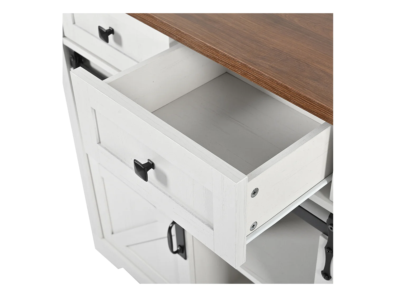 Ilha de cozinha com tampo rebatível - Carrinho de cozinha com 2 portas de correr e 3 gavetas - toalheiro e suporte para copos - branco