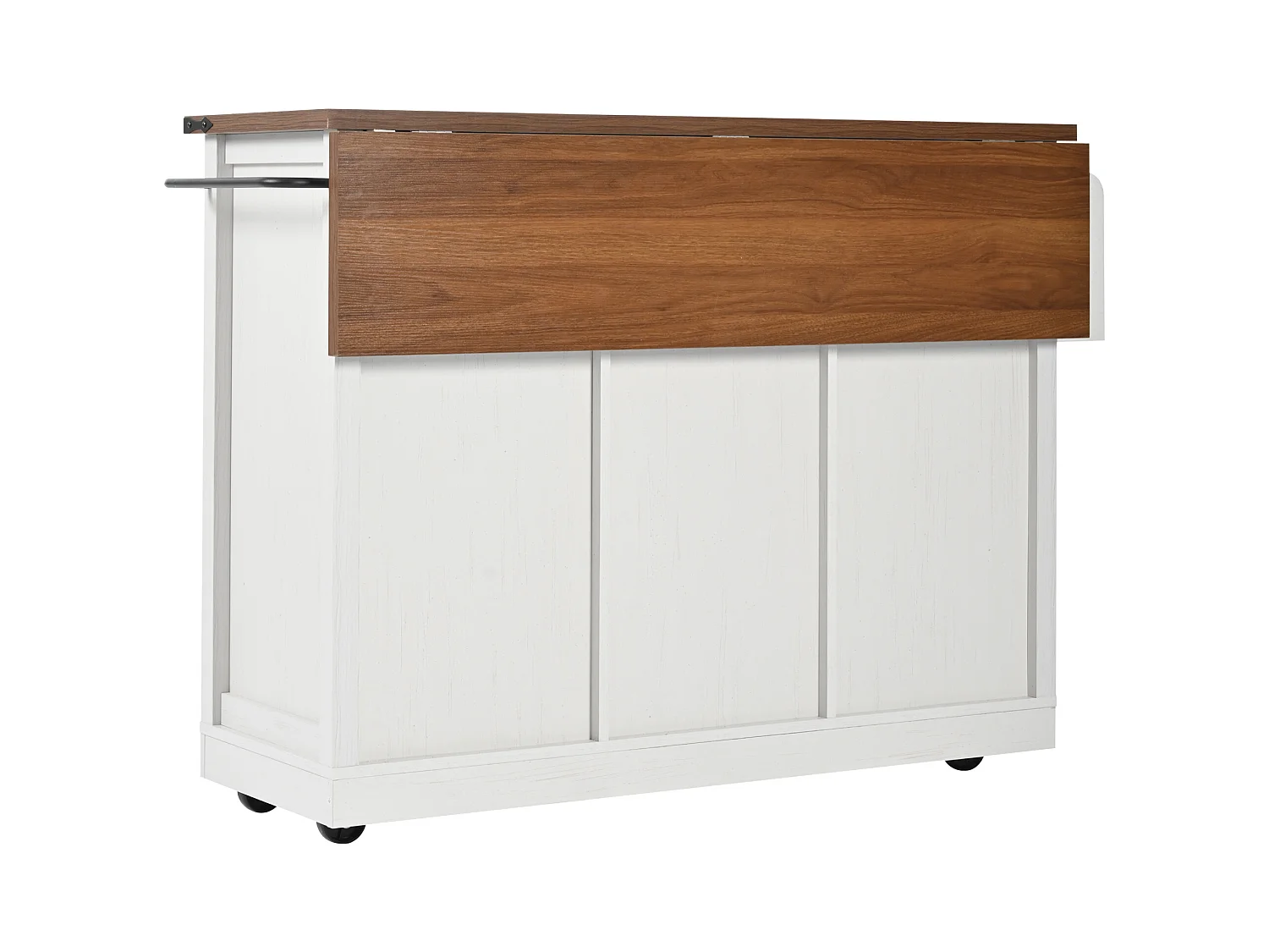 Ilha de cozinha com tampo rebatível - Carrinho de cozinha com 2 portas de correr e 3 gavetas - toalheiro e suporte para copos - branco