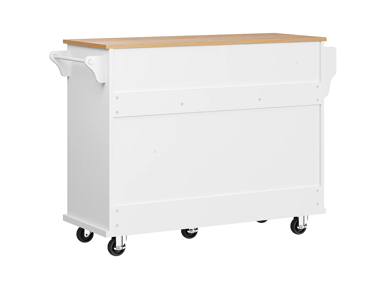 Ilha de cozinha branca com 5 gavetas - Carrinho de cozinha com 1 porta e 3 compartimentos abertos - porta-temperos e toalheiro