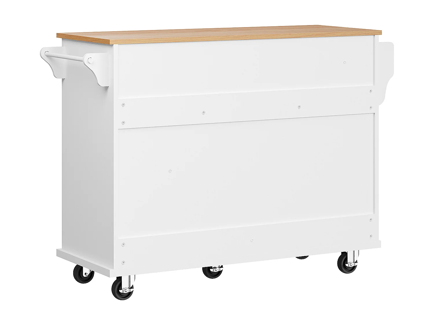 Biała wyspa kuchenna z 5 szufladami – Wózek kuchenny z 1 drzwiami i 3 otwartymi schowkami – półka na przyprawy i wieszak na ręczniki