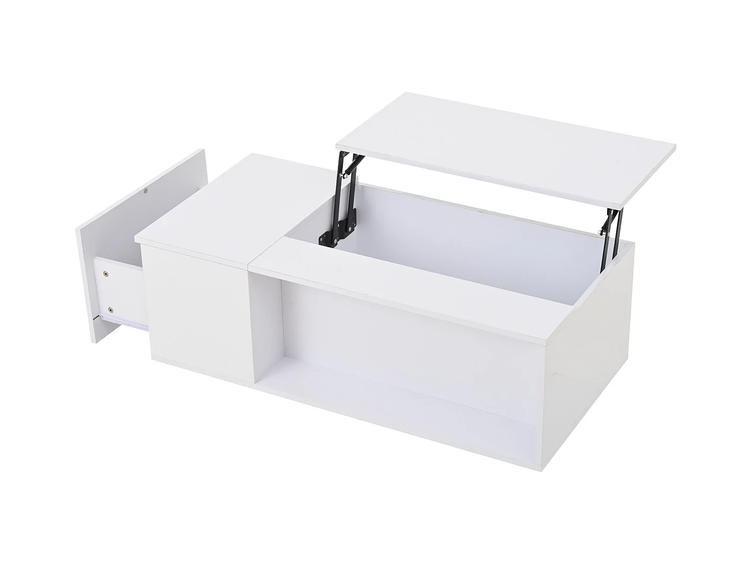 Biały stolik kawowy z regulowanym blatem - Stolik kawowy z oświetleniem LED i 1 szufladą - Otwarta przestrzeń do przechowywania