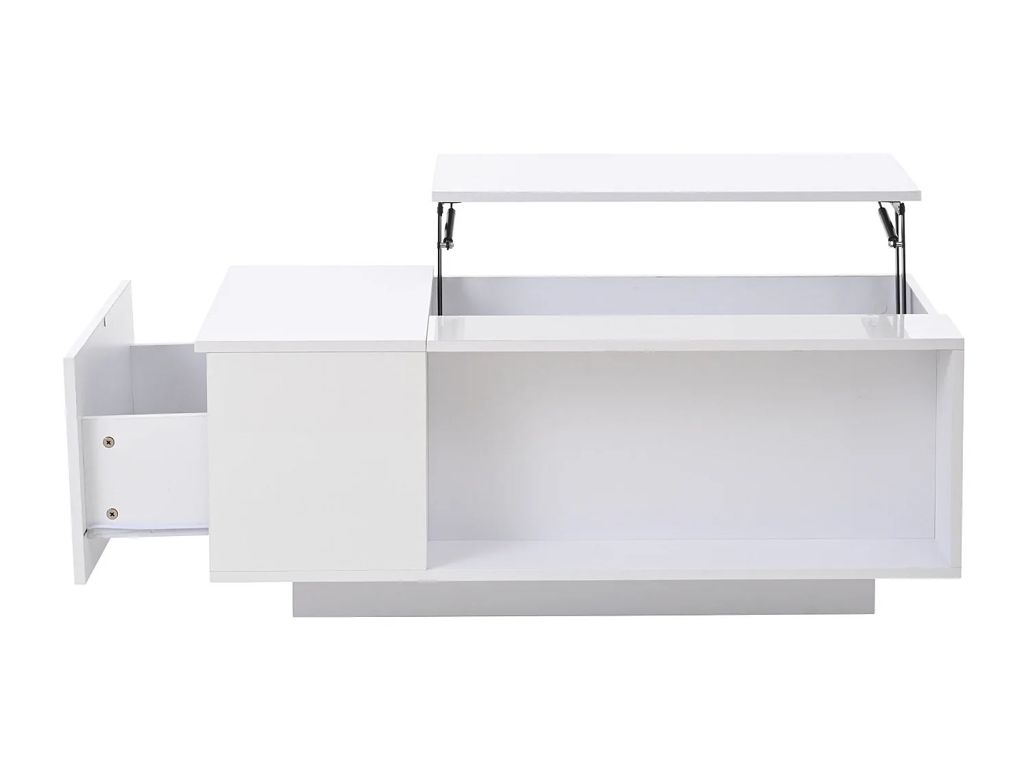 Mesa de centro branca com tampo regulável em altura - Mesa de centro com iluminação LED e 1 gaveta - Arrumação aberta