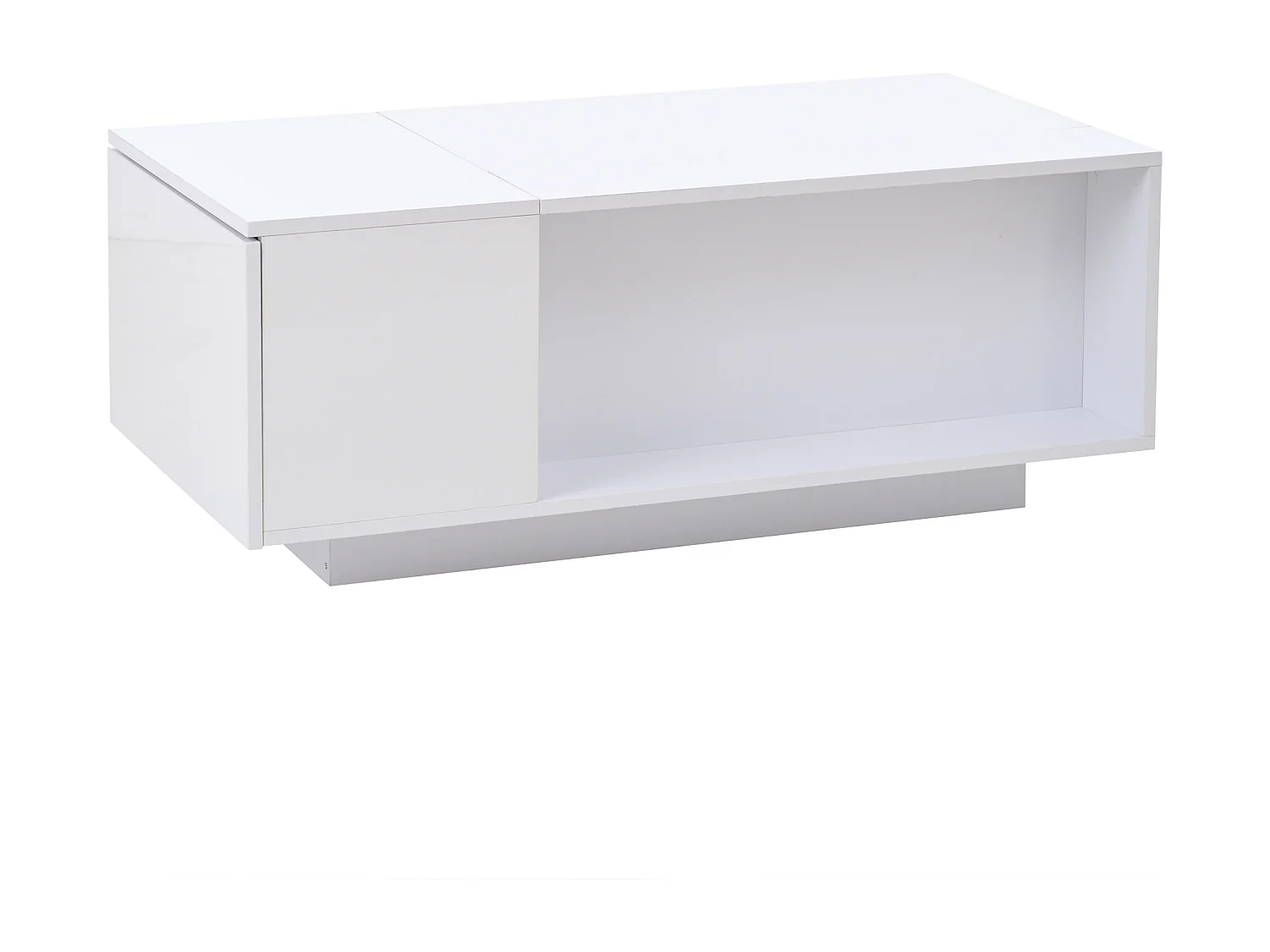 Mesa de centro branca com tampo regulável em altura - Mesa de centro com iluminação LED e 1 gaveta - Arrumação aberta