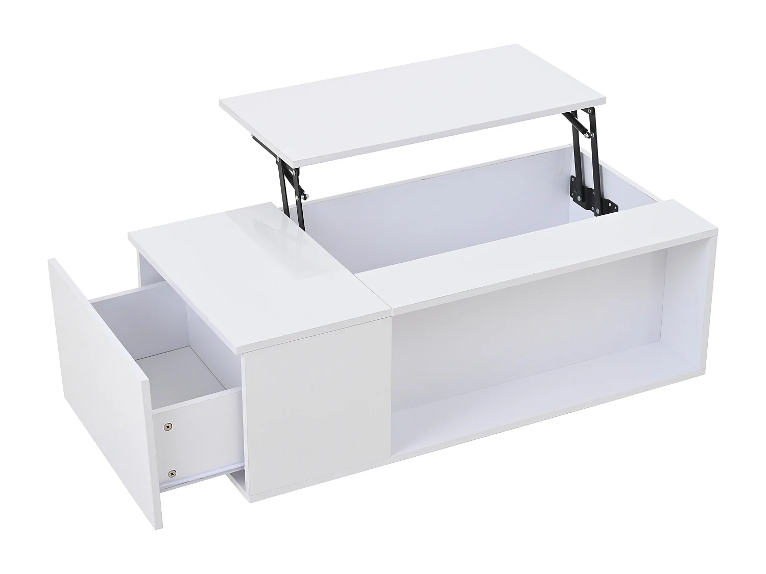 Mesa de centro branca com tampo regulável em altura - Mesa de centro com iluminação LED e 1 gaveta - Arrumação aberta